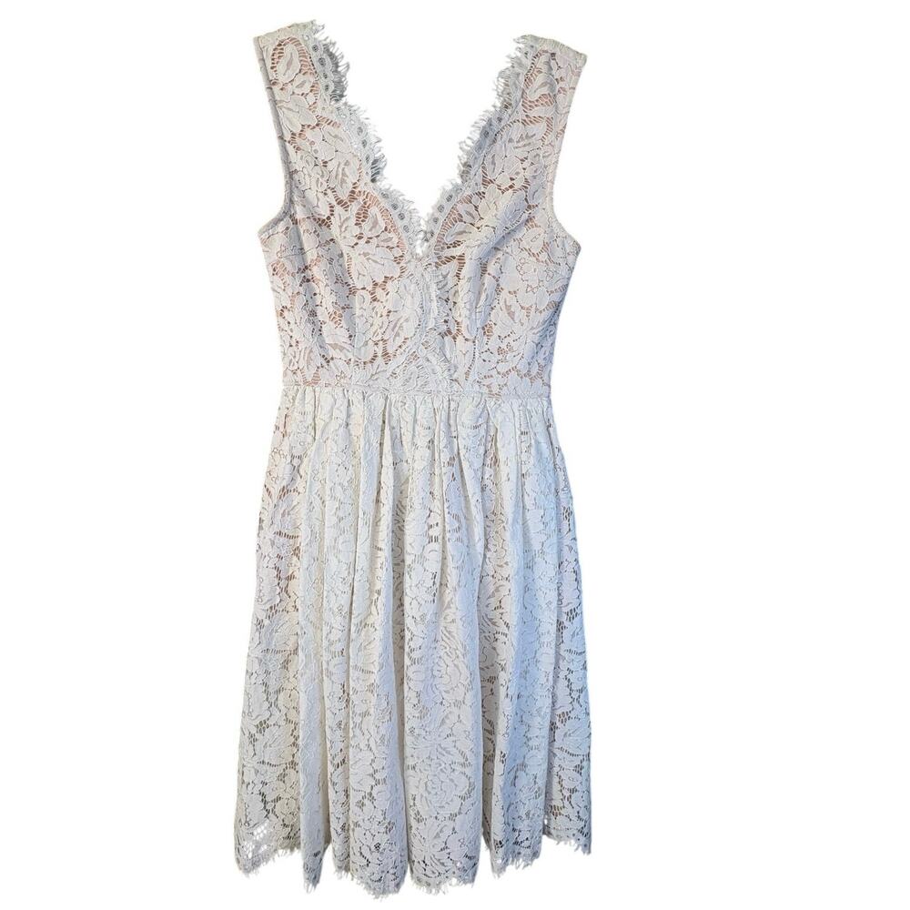 Lulus Love Swept Lace Midi Skater Dress Women's S (measured) Wedding Bridal - Picture 2 of 9